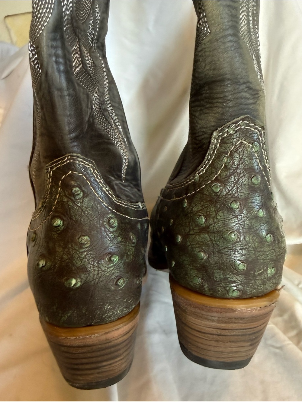 Freebird woodland green ostrich Distressed Leather Cowboy Boots - Picture 5 of 13